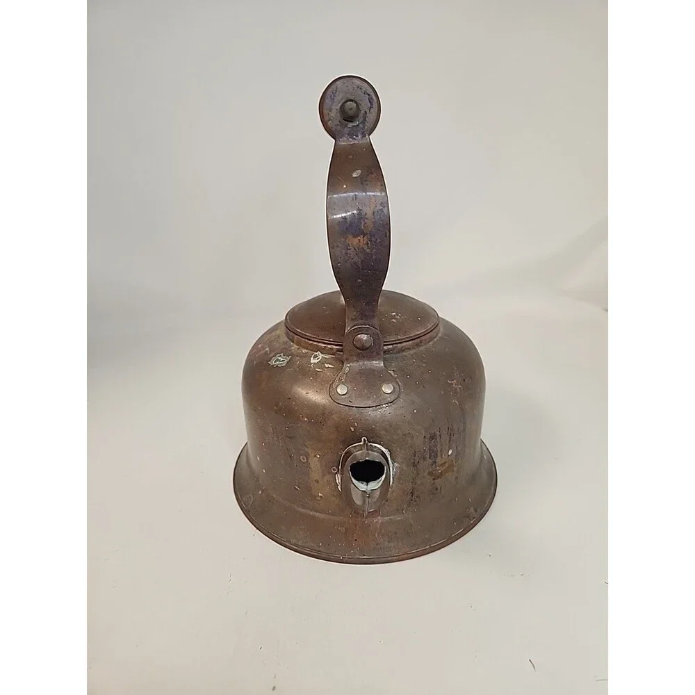 Copper Tea Kettle with Delft Blue Ceramic Handle & Knob Kitchen Farmhouse Pot